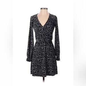 Day After Day steel blue & black leopard print wrap bust‎ fit and flare dress XS